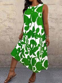 SHEIN Clasi Plus Size Sleeveless Dress, Fashionable For Summer - Green - View 4