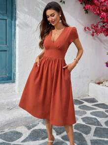 SHEIN Clasi Women Summer Elegant Solid Color Waisted Dress  Summer Dresses For Women