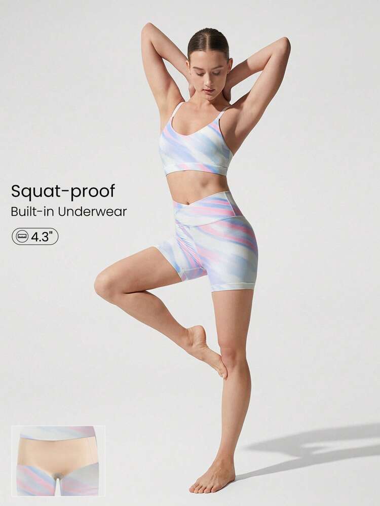 4.3" FeatherFit™ Crossover Anti-Slip Biker Shorts With Built-In Seamless Shorts Low Impact Yoga Pilates Daily Gym