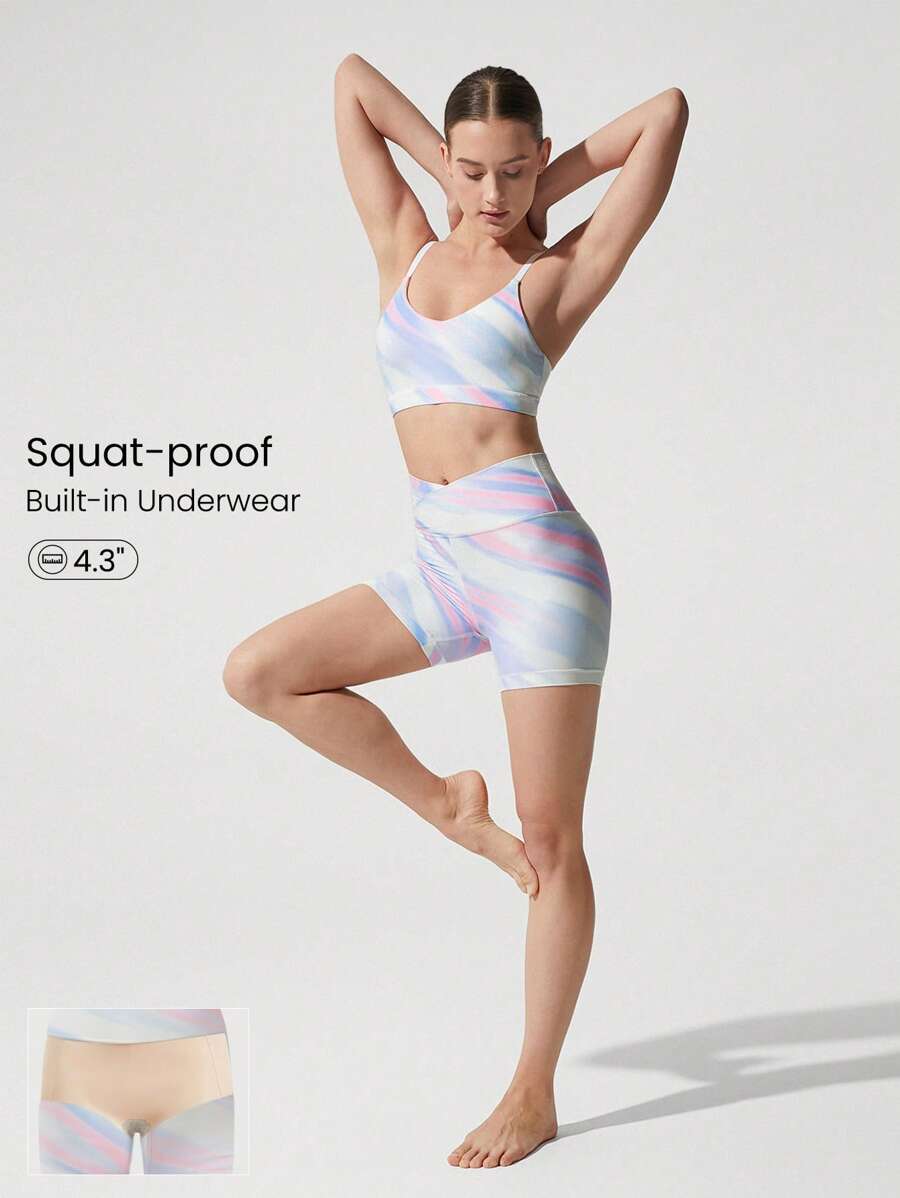 GLOWMODE 4.3" FeatherFit™ Crossover Anti-Slip Biker Shorts With Built-In Seamless Shorts Low Impact Yoga Daily Gym - Multicolor - View 1