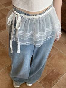 FRIFUL Women Lace Hem Mini Skirt, Layered Ruffled Cake Skirt, Spring & Summer - White - View 5