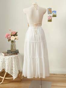 SHEIN MOD 1pc Women Neck Hanging Crochet Solid Color Casual Vacation Sleeveless Cover Up Top,Vacation Outfits Women For Summer