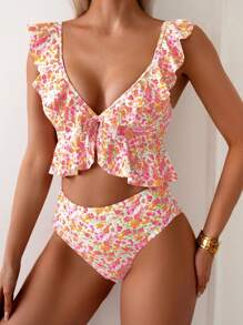 Swim Mod 女士碎花荷叶边泳衣套装 - 彩色 - 查看 5