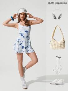 GLOWMODE FeatherFit™-Air Peekaboo Mini Dress With Built-In Shorts Pocket Square Neck Anti-Slip Crisscross Quick Dry Moisture Wicking Spring - Multicolor - View 8