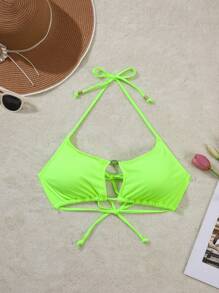 SHEIN Swim Curve Damen Große Größen einfarbiges Camisole Bikini Oberteil - Grün - Übersicht 1