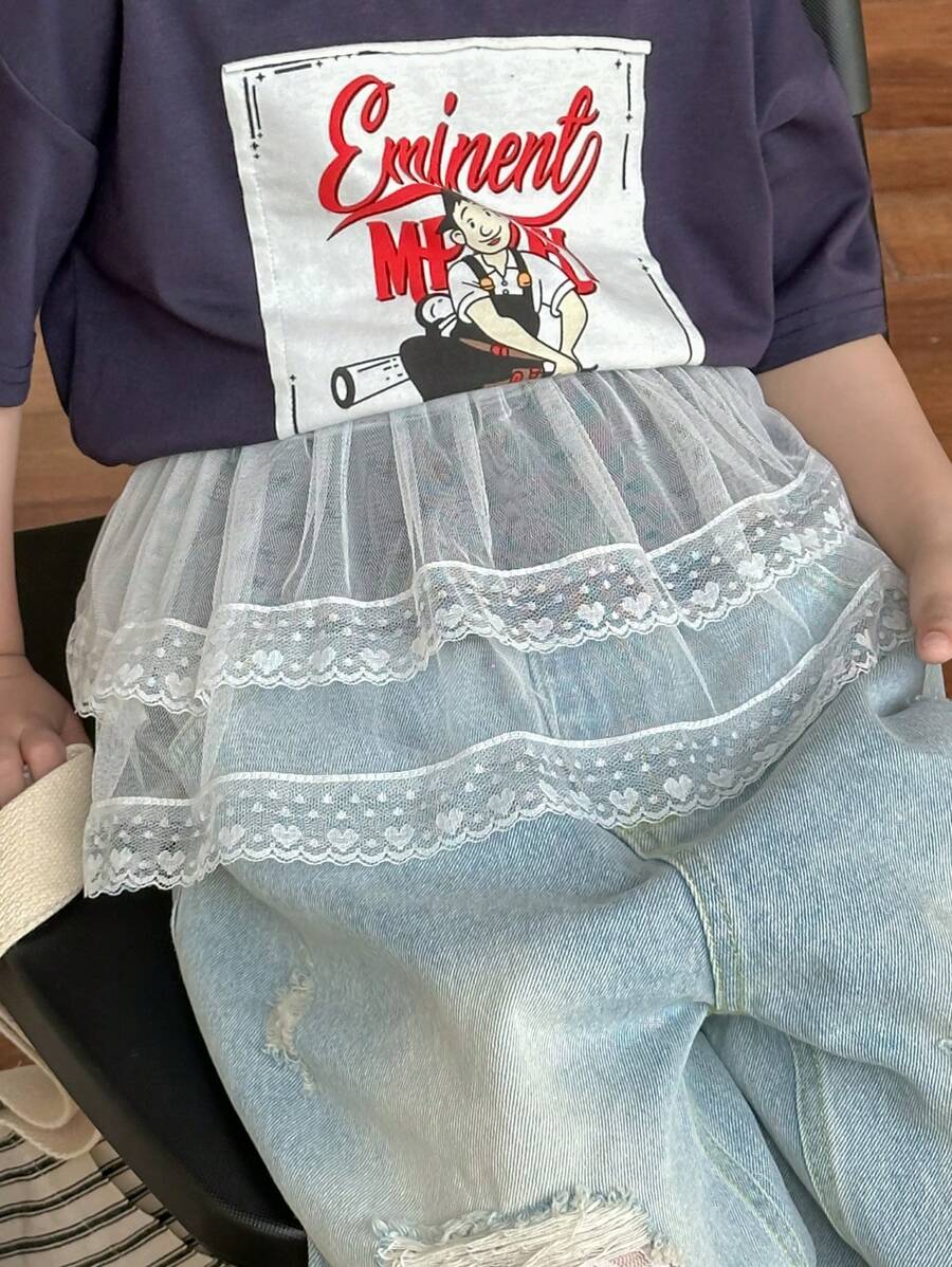 Dazy Kids 女童春秋蕾丝分层裙式短裤 - 白色 - 查看 1