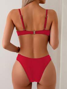 Swim Basics Bộ đồ bơi 2 mảnh đệm nâng ngực gợi cảm màu đen cho nữ và quần bikini, đồ bơi đi biển mùa hè - Đỏ - Xem 2