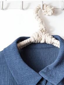 SHEIN CURVE+ Plus Size Women 2pcs Set: Solid Color Drop Shoulder Blouse And Shorts, Regular Fit, Texture Fabric - Blue - View 4