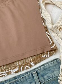 Breezaya 女士抹胸上衣，夏季时尚 - 卡其色 - 查看 4