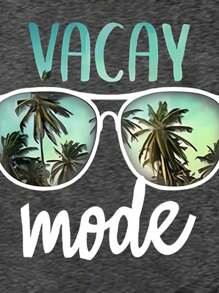 SHEIN EZwear Plus Size Letter Print Round Neck Short Sleeve T-Shirt, Suitable For Summer - Dark Grey - View 3