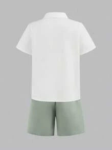 SHEIN Leap Crew 3pcs Tween Boy Casual Gentlemen Vest, Shirt, Shorts & Bowknot Outfit Set, Suitable For Commute, School, Casual Occasions, Weddings, Birthday Parties, Spring/Summer - White - View 4