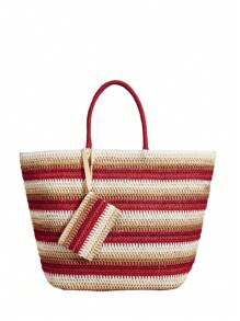 Maija Bolso de playa/vacaciones de mujer de paja con rayas de colores múltiples - Rosa Fucsia - Ver 3