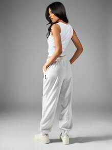 Missguided x Playboy Cuffed Joggers With Drawstring - Light Grey - View 2