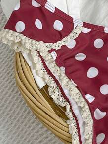 Swim Mod Women's Polka Dot Lace Trim Bikini Set For Summer Beach Vacation - Burgundy - View 4