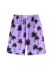 SHEIN Adolescent Boys Swimming Trunks, Random Print, New Arrival Spring/Summer Boys Swimming Suit & Beach Shorts, With Inner Swimwear Lining, Suitable For Swimming And Surfing - Purple - View 6