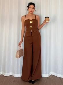 Chiquease Women Two Pieces Outfits For Daily Wear - Brown - View 3