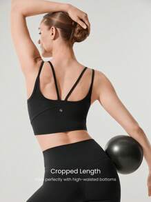 GLOWMODE Áo ba lỗ cổ tim FeatherFit™ dài tay tập yoga tác động thấp hàng ngày - màu đen - Xem 2