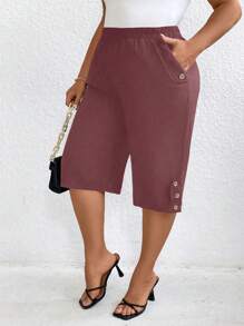 SHEIN LUNE Plus Size Solid Color Casual Pants, Suitable For Summer - Rusty Rose - View 1