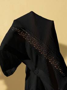 Swim Chiccia Plus Size Women Lace Patchwork Long Sleeve Blouse/Kimono Style For Summer Beach Vacation - Black - View 7