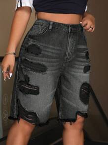 SHEIN ICON 大码牛仔短裤，夏季时尚