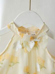 Souflis Souflis Baby Girls' Floral Embroidered Chiffon Butterfly Decor Sleeveless Top And Shorts 2 Pieces Set, Sweet And Energetic For Summer