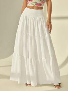 SHEIN PETITE Váy Maxi Viền Chữ A Cho Nữ, Thích Hợp Đi Nghỉ, Thích Hợp Cho Mùa Hè - trắng - Xem 7