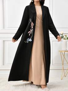 Al Najma Women's Stand Collar Long Sleeve Floral Print Casual Long Arabic Abaya Robe, Modest Elegant Maxi Length Robe Abayas, For Casual Daily/Evening Party
