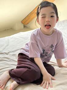 Dazy Kids 年轻女孩短袖圆领T恤和长裤时尚休闲夏季家居服套装 - 紫色 - 查看 5