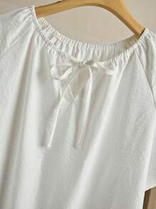 SHEIN LUNE Plus Size Round Drawstring Short Sleeve Top And Pants Set - Multicolor - View 7