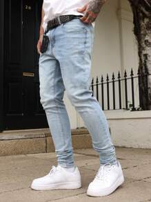 Manfinity Homme Men's Casual Denim Jeans, Suitable For Summer - Light Wash - View 4