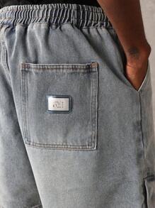 SUMWON Quần short denim ống rộng thoải mái có khóa bấm bên hông cao cấp mùa hè thường ngày đi biển dạo phố mặc hàng ngày quần short jean sáng màu rách vừa vặn rộng rãi - Màu xanh lam - Xem 7