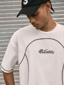 AXEPEAK 街头风格圆领宽松条纹超大T恤，男士，夏季，街头风格