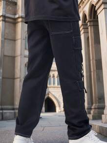 Manfinity Homme Plus Size Men Casual Multi-Pocket Cargo Pants, Daily Wear, Fall - Black - View 2