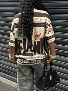 Rovax Camiseta casual de mujer de cuello redondo y manga corta con estampado de letras