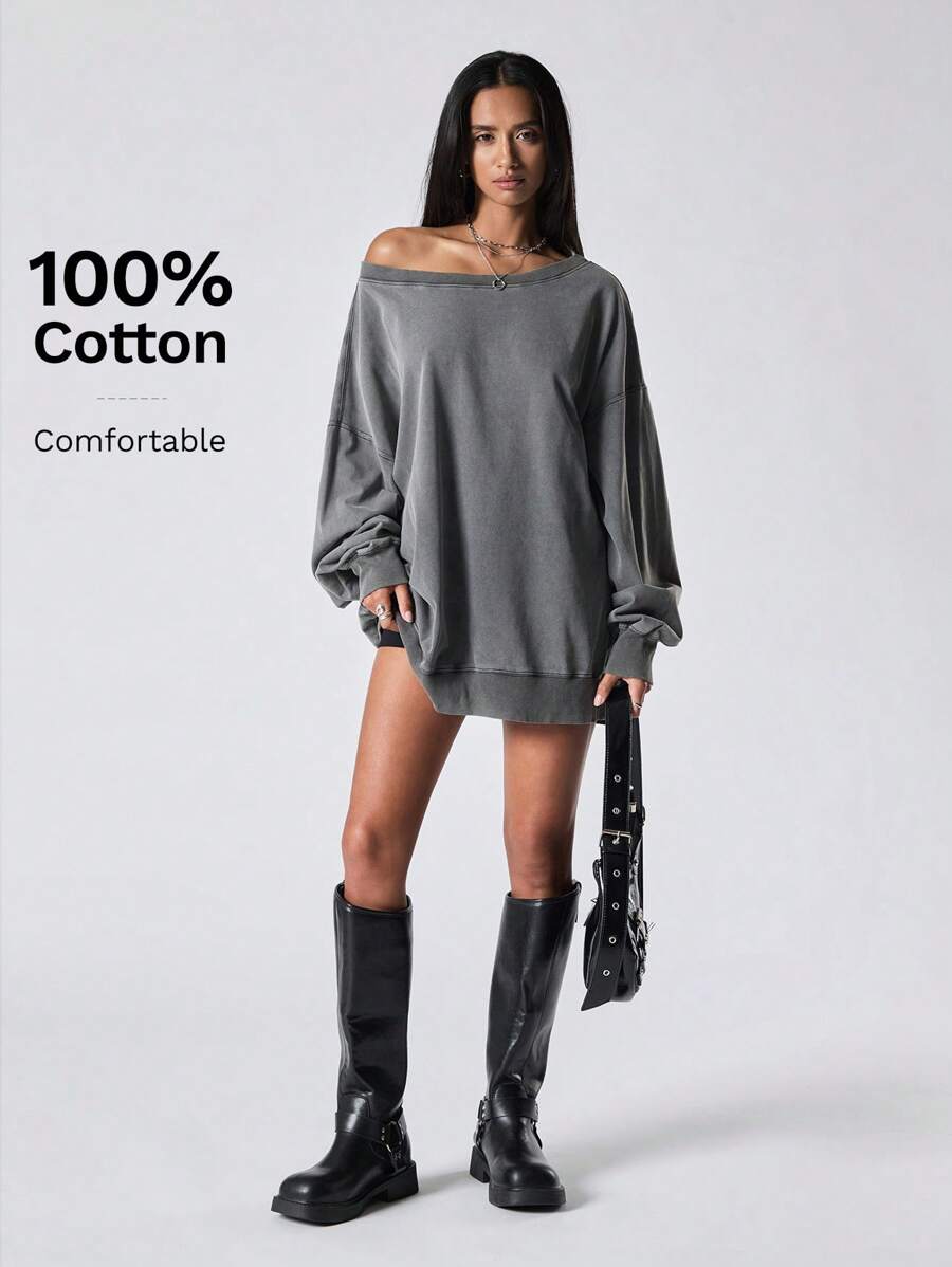 LYSMO Ramadan Oblique Shoulder Long Sleeve T-Shirt, Minimalist Fashion Casual Everyday Wear