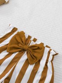 Elladie kids 2pcs/Set Young Girls Casual Sleeveless Top & Striped Shorts, 3D Bow Design - Multicolor - View 9