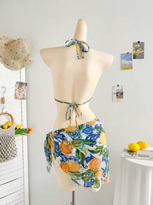 Soleia 3pcs/Set Fruit Print Bikini Set For Beach Vacation