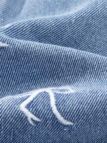 SHEIN Pantaloncini di jeans casual con ricamo a fiocco e tasche, stile dolce per ragazze adolescenti, adatti per primavera ed estate, vacanze estive, spiaggia, festival estivi casual, rave, brunch estivo, chiesa, laurea