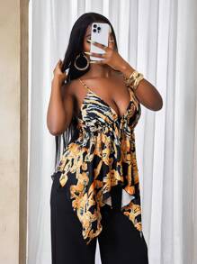 BamGleam Camiseta sin tirantes con corte asimétrico con estampado total para mujer para el verano - Multicolor - Ver 6