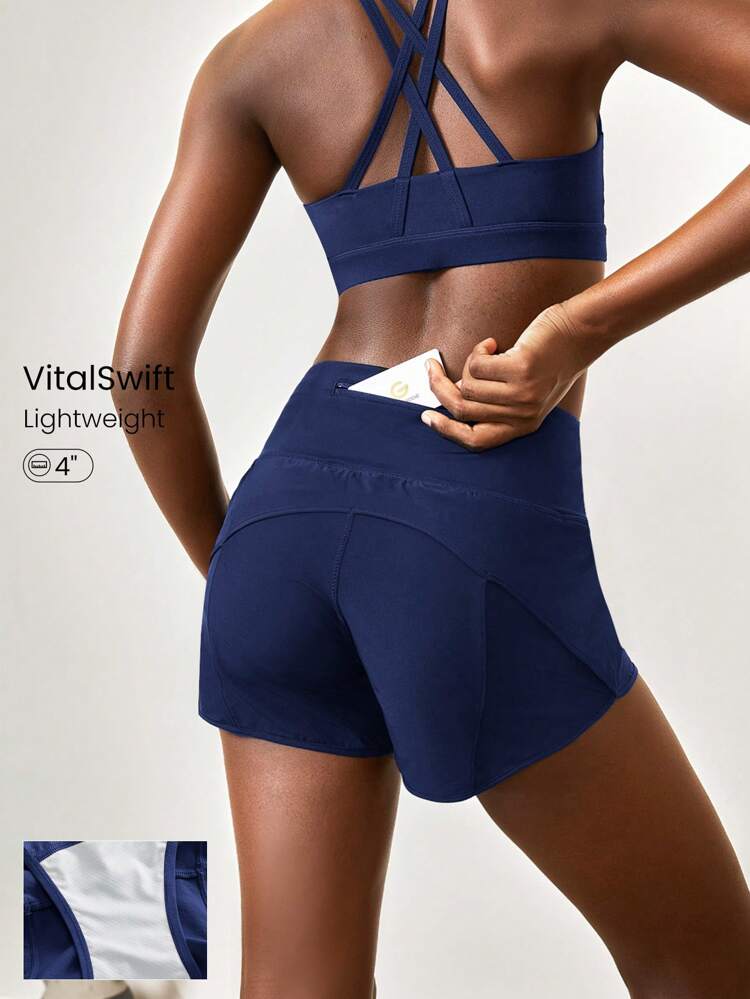 4인치 VitalSwift 하이웨스트 러닝 반바지 내장 속바지 끈 포켓 운동 일상 체육관 여름 빠른 건조 발습 항취