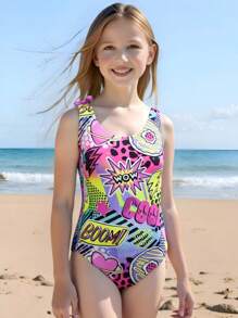 1 件 Tween 女童彩色花卉印花荷叶边连体泳衣 - 彩色 - 查看 3