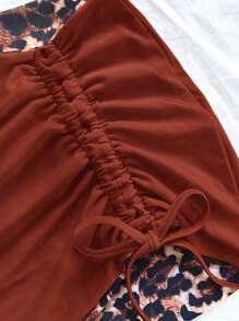 Soleia 3pcs/Set Women Leopard Print Contrasting Red Bikini Set, Vacation