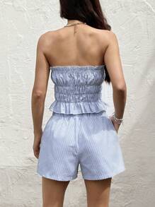 SHEIN EZwear Women Two Pieces Outfits For Daily Wear - Blue and White - View 2