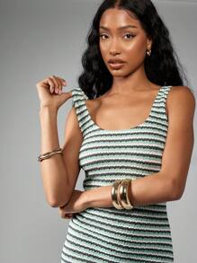 MISSGUIDED Gestreiftes geripptes Strick-Enges Minikleid ohne Ärmel mit quadratischem Ausschnitt, Sommerurlaubs-Mode, dehnbar formschmeichelnde Strand-Urlaubs-Party-Club-Kleidung - Verschiedenfarbig - Übersicht 6