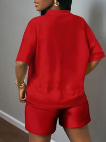 Slaydiva 2pcs Women Casual Sports V-Neck Loose Short Sleeve T-Shirt & Shorts Set, Mesh Fabric, Number 98 & LA Print, Suitable For Sports Matches, Summer