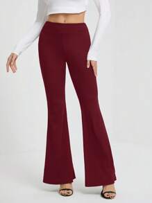SHEIN Tall Casual Solid Color High-Waist Flared Pants - Burgundy - View 8