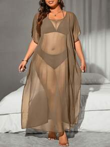 Slaydiva 加大码网眼罩衫纯色休闲泳衣罩衫，适合夏季