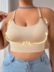 SHEIN 1 pieza Sujetador tipo camiseta sin costuras, inalámbrico, suave y cómodo para mujer de talla grande