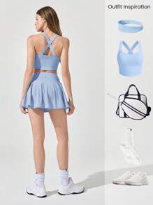 GLOWMODE 4.5 英寸吸汗速干收腹超高腰半身裙，带侧袋，防滑抓地力强，日常休闲装 - 淺藍色 - 查看 7
