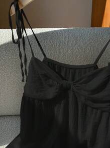Comfortcana 女士夏季褶皱胸部波西米亚风度假吊带背心 - 黑色 - 查看 6